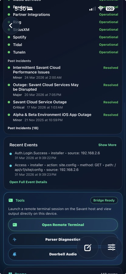 Sentinel Pro beta screenshot showing recent events and tool launch surfaces.